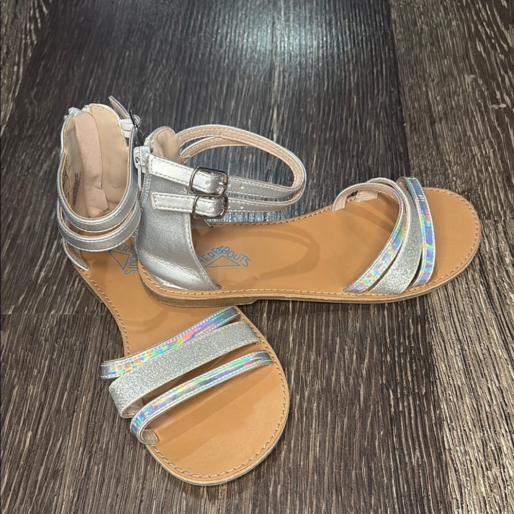 Girls size 2 gladiator style sandals with sparkle and shiny detail